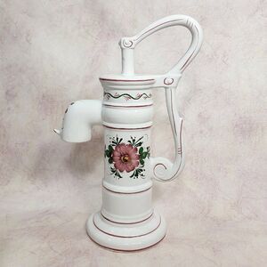 Vintage Made in Portugal 14" Floral Hand Painted Ceramic Water Pump